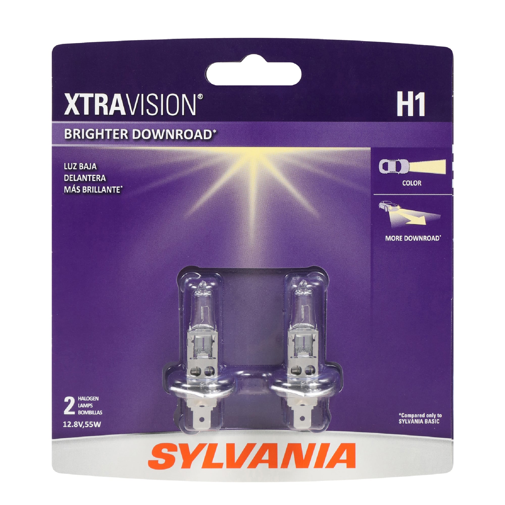 SYLVANIA H1 XtraVision Halogen Headlight Bulb, 2 Pack